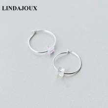 LINDAJOUX милые Квадратные циркониевые круглые 925 пробы серебряные серьги-гвоздики для женщин 17*17 мм маленькие серьги-гвоздики