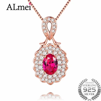 

Almei 925 Sterling Silver Natural Red Topaz Plant Charm Pendant Rose Gold Color Engagement Jewelry for Women Free Box 40% FN008
