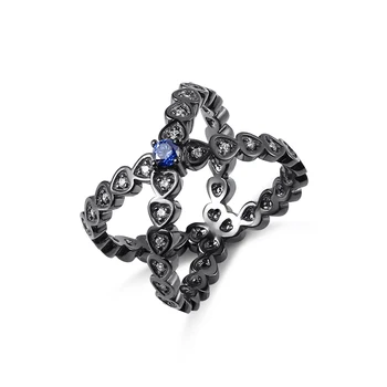 

Wholesale Customized Female X Shape Rings With Birthstone Women Sterling Silver Ring Black Color Ring Her Halloween Gift