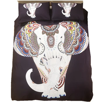 

Home Textile Elephant Printed 3pcs Bedding Sets Bohemian Duvet Cover Set Double Queen King Bedclothes Bed Black