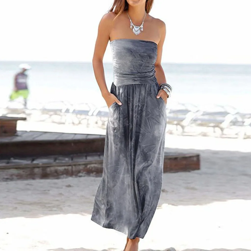 Women Bandeau Dress Holiday Off Shoulder Sleeveless Tie dyeing Summer Maxi robe femme dresses woman party night formal dress Women Bandeau Dress Holiday Off Shoulder Sleeveless Tie dyeing Summer Maxi robe femme dresses woman party night formal dress