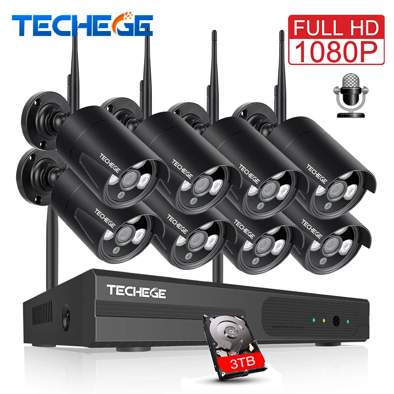 

Techege 8CH 1080P WIFI NVR Audio CCTV Camera System 2MP Surveillance Security Camera Waterproof Wireless IP Camera Video Kit