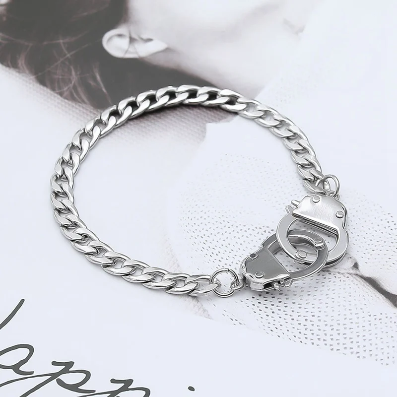 

lovers bracelet Valentine`s Day present For Woman Man Silver Color Bracelet Charm Jewelry Handcuff Bracelets&Bangles