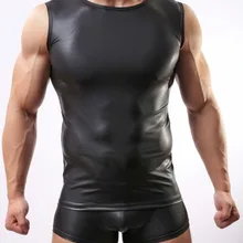 Для мужчин пикантные жилет Искусственная кожа одноцветное Цвет черный мужской Безрукавки для женщин Нижнее Бельё для девочек Тонкий Одежда