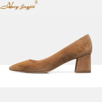 

Female Pumps Ladies Adult Shoes Flock High Square heels Pointed Toe Slip-On Spring/Autumn Classics Mature Nancyjayjii 2019