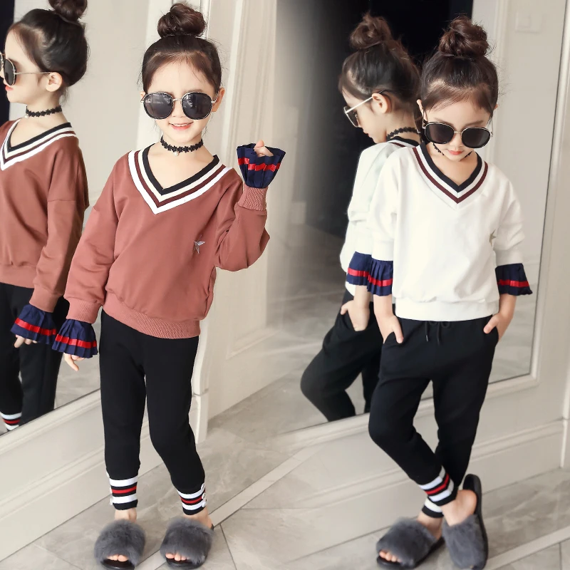  Children Clothing Baby Girl Clothing Spring Sets Explosions 4-12Y Girls Sports Sweater Two-piece Pe