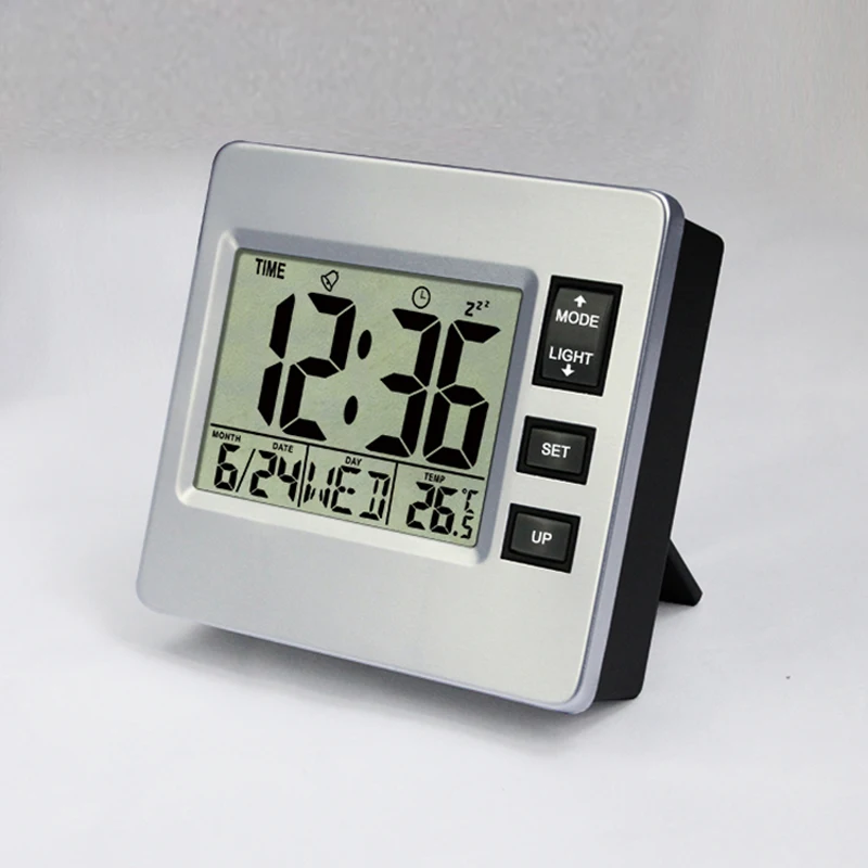 Desktop Digital Alarm Clock LCD Display Temperature Date Week 12 or 24