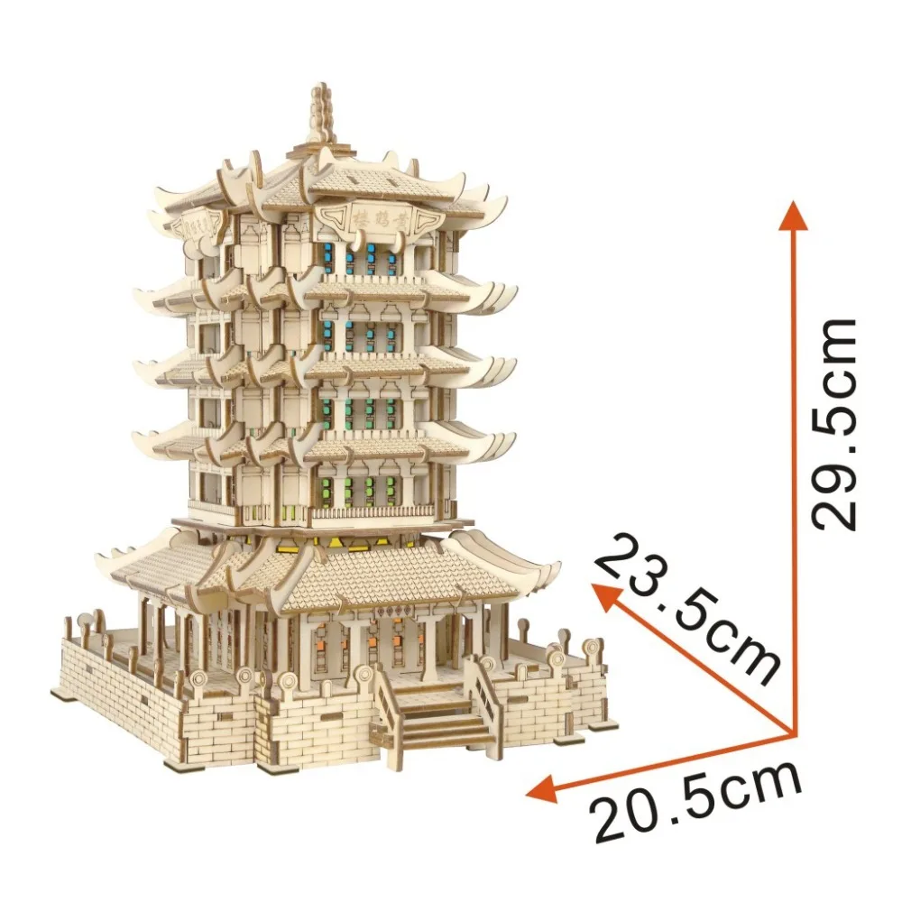 

Model building kits yellow crane tower colorful lights 3D model three-dimensional puzzle pieces wooden toys blocks puzzle