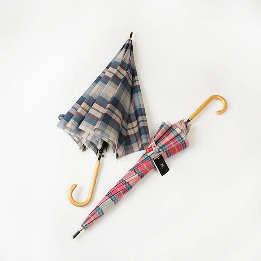 

Large Wooden Handle Plaid Umbrella Rain Women Windproof Art Golf Umbrella Kids Girls Semsiye Mini Guarda Chuva Sun 2018 50CW098