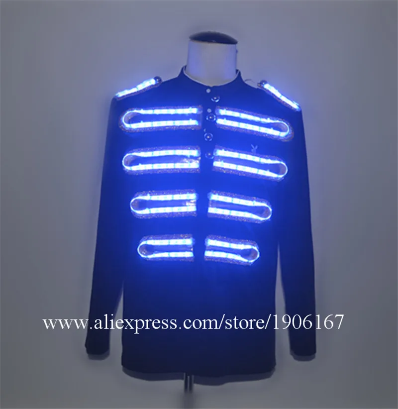  Robot men dance costumes led RGB light t-shirt long sleeves party wears colorful clothe luminous glowing coat dj outfits DS0