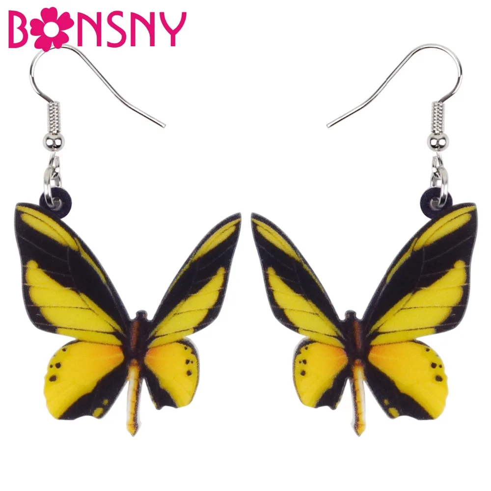 Bonsny акриловые уникальные серьги-бабочки Ornithoptera Goliath большие висячие капли