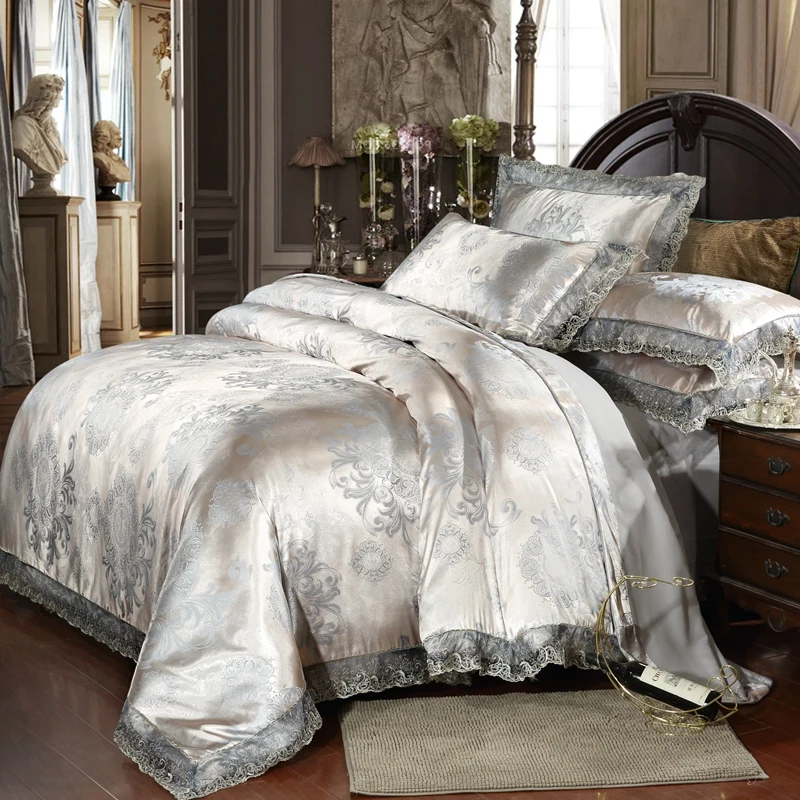 100 Cotton Luxury Embroidery Tencel Satin Silk Jacquard Bedding Sets