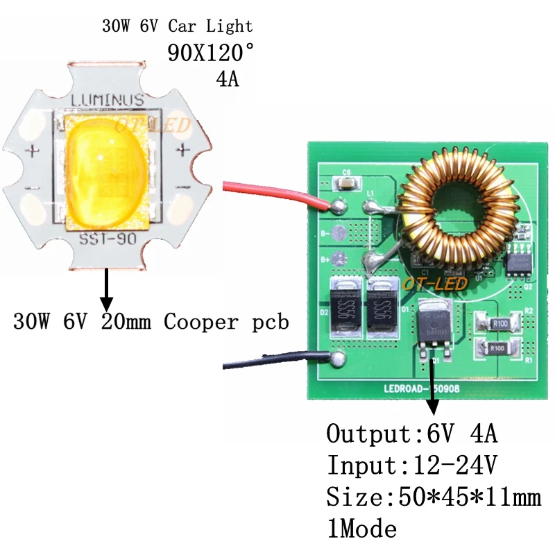 

NEW 1SET 30W Cree Xlamp 6V Car Light LED Chip Emitter instead of SST-90 XHP70 LED Neutral White 4500-5000K +4A 26mm Driver