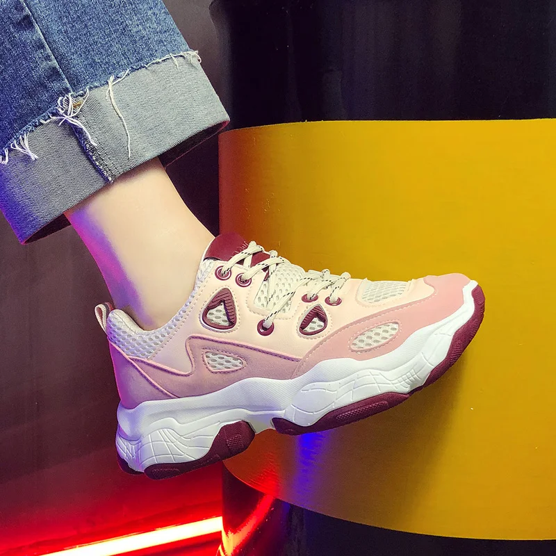 

2019 Leather Sneakers Women Casual Dad Shoes Platform Training Sport Walk Lady Girl Jogging Shoe Sports Breathable Flats Y001