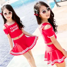 Новые летние поп купальники для девочек Дети Купальники Дети Двойка купальник с юбкой для девочек бикини пляжная одежда Купальные костюмы