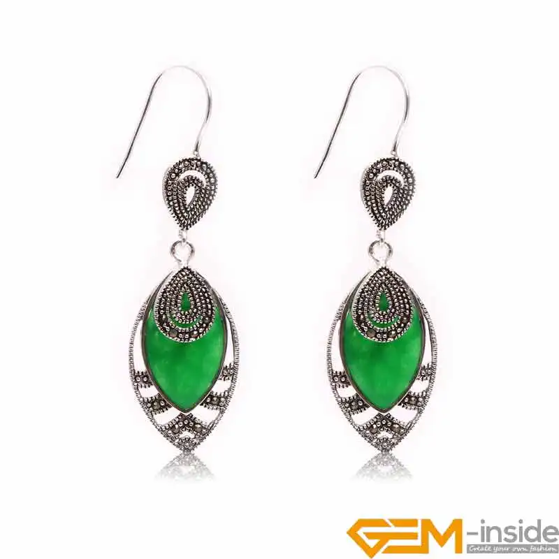

18x32mm Rhombic Stone Beads Tibetan Silver Dangle Jewelry Earrings For Women Gift Wholesale Free Shipping