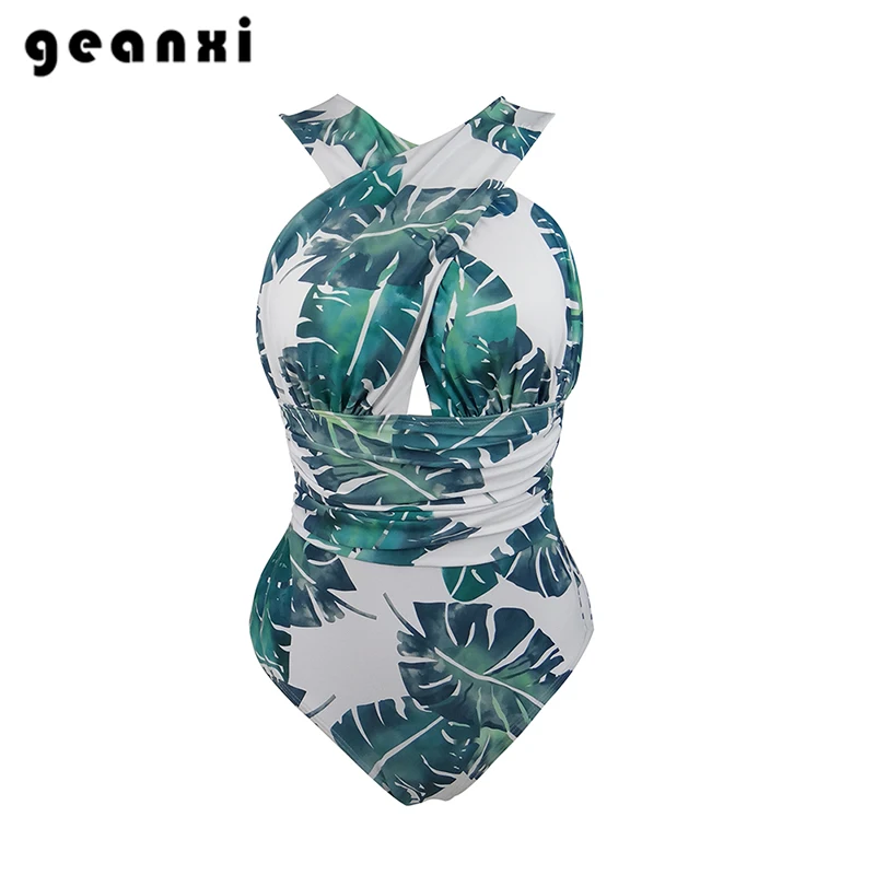 

Plus Size One Piece Swimwear 2018 Push Up New Hipster Floral Print Large Swimsuit Women Sexy Cross Bandage Beach Bathing Suit