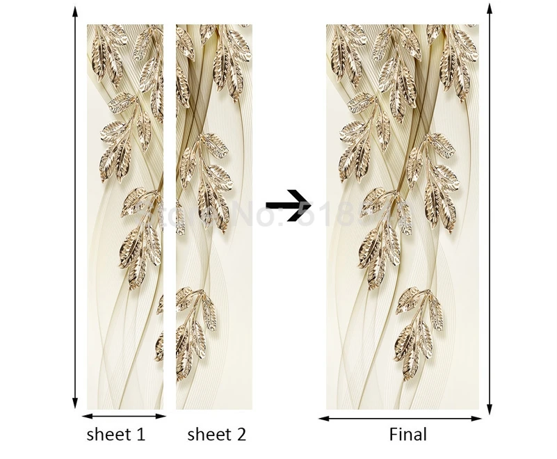 3D Золотые листья Европейский Стиль Гостиная Дверь наклейка обои домашний Декор ПВХ водонепроницаемый самоклеющиеся двери настенные стикеры s