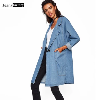 

New Women's Denim Trench Coat Washed Casual Spring Autumn Long Coat Women Trench Women Long Sleeve Overcoat Female Windbreaker