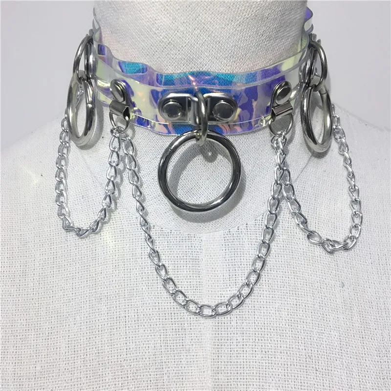 

Gothic Choker Necklace Shiny Laser PVC Collar Chokers Crystal Transparent Torque Metal Rivets Collar Party Club Necklace