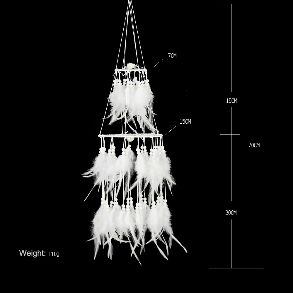 Большой светодиодный светильник Ловец снов DIY свадебное украшение двойной круг белое перо Настенное подвесное украшение для девочек Подарки для спальни