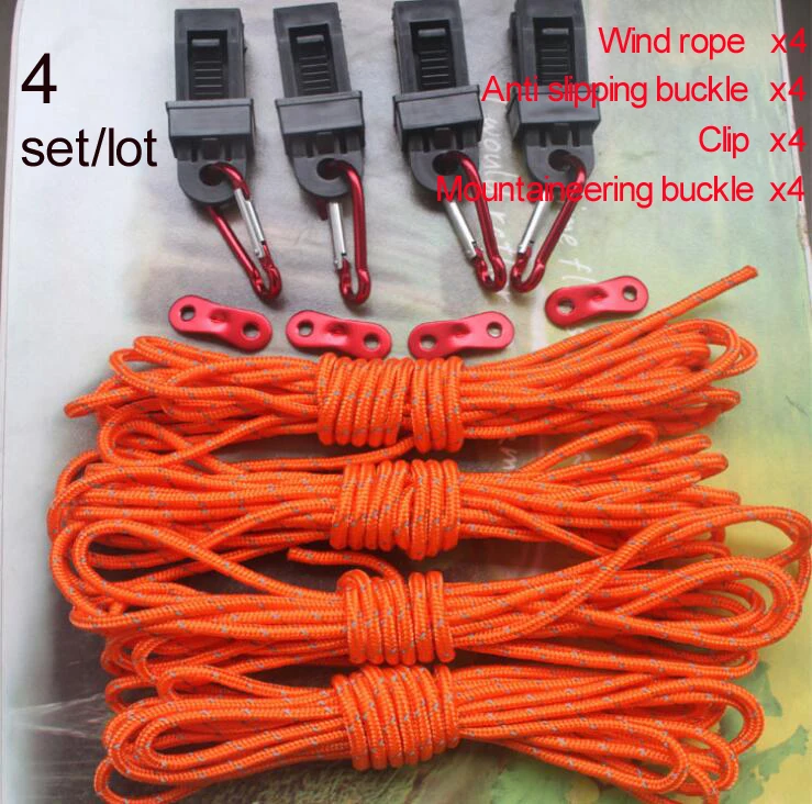 4 компл./лот 500 см* 5 мм оранжевый Кемпинг Guy сетевой шнур Para шнур веревка для палатки с Guyline бегунов набор из четырех частей