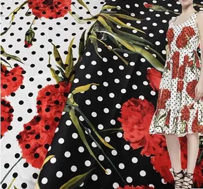 YY DIY Мода Романтический белый и черный цветок гвоздики с принтом хлопчатобумажная ткань спандекс