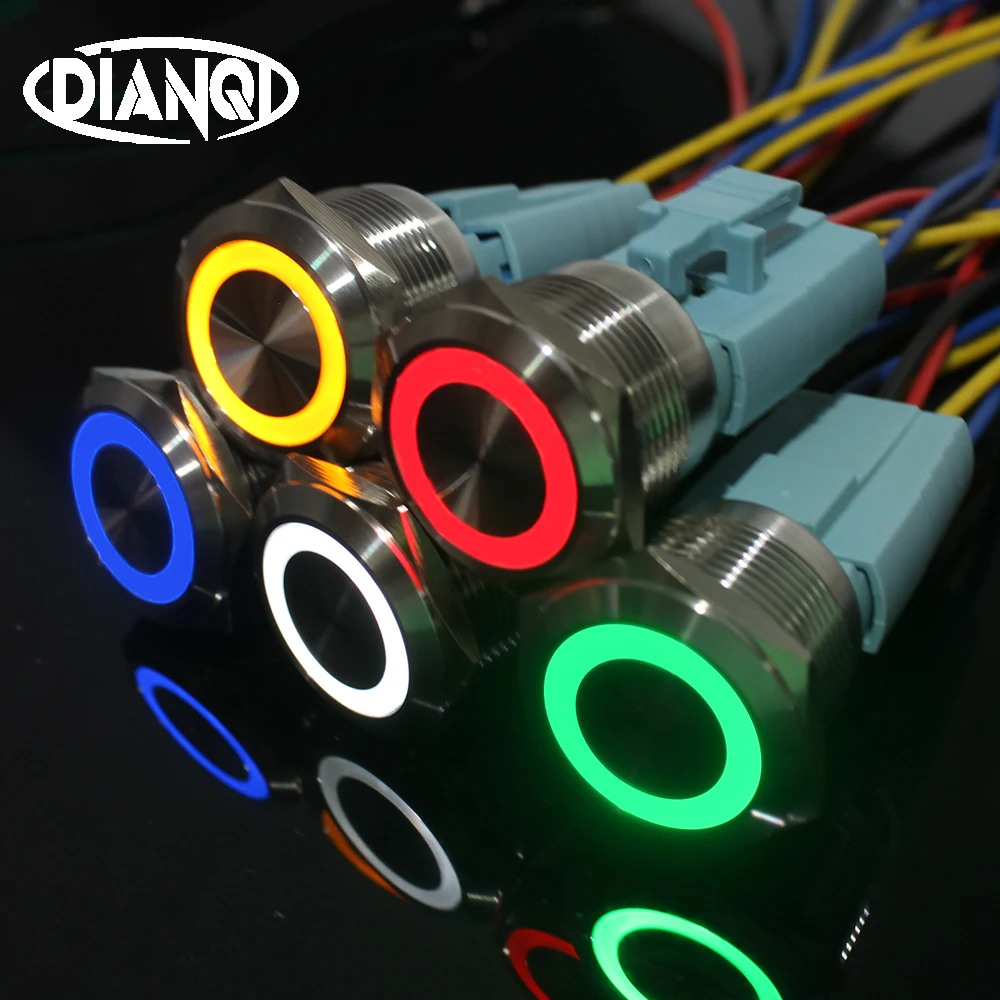 

22mm metal stainless steel ring lamp push button switch 6pin 1NO 1NC latching button press switch flat 22HX.S.K6