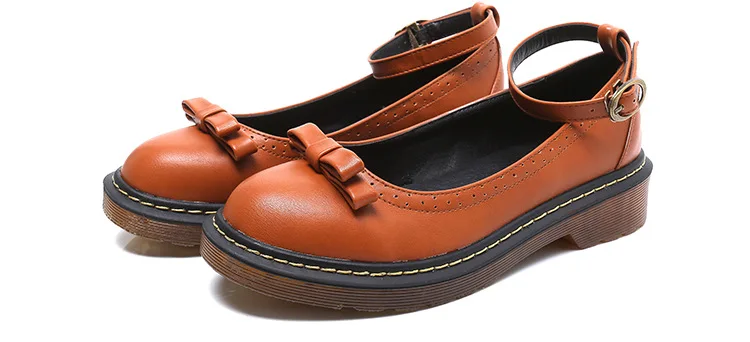 Женская обувь на плоской подошве; коллекция года; сезон осень; модная Милая Пряжка для ремешка с круглым носком и бантиком-бабочкой; Повседневная однотонная обувь на платформе; большие размеры 34-43