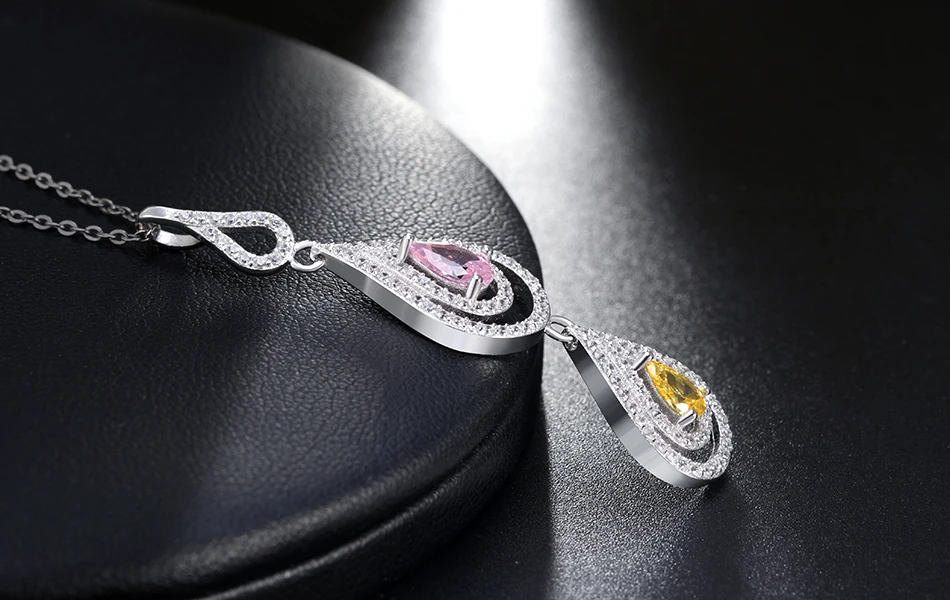 ORSA JEWELS ожерелье и серьги из натурального 925 пробы серебра, наборы для женщин, двойная форма капли воды, AAA CZ романтическое ювелирное изделие SS11