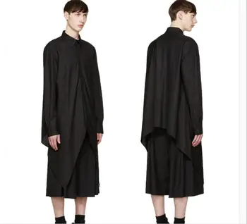 

S-XXXL New men's Europe and the United States long section long-sleeved shirt loose fashion hair stylist personality shirts