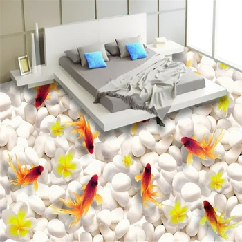 

beibehang 3d flooring Mediterranean fashion pebble goldfish floor papel de parede para sala atacado wallpaper for walls 3 d