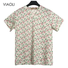 Женский костюм медика Топ v-образный вырез хлопок печать больница медицинская Униформа клинические хирургические женские скрабы топы костюм медика s