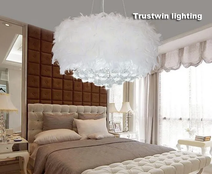 Потрясающее романтическое перо Плюм стиль с светодиодный лампочкой белый современный потолочный подвесной светильник светодиодный