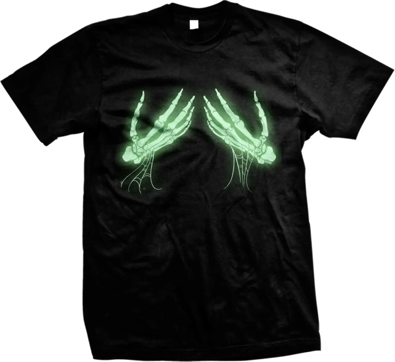 GLOW IN THE DARK Skeleton Hands Holding Boobs Halloween Funny Humor Mens T-shirt | Мужская одежда