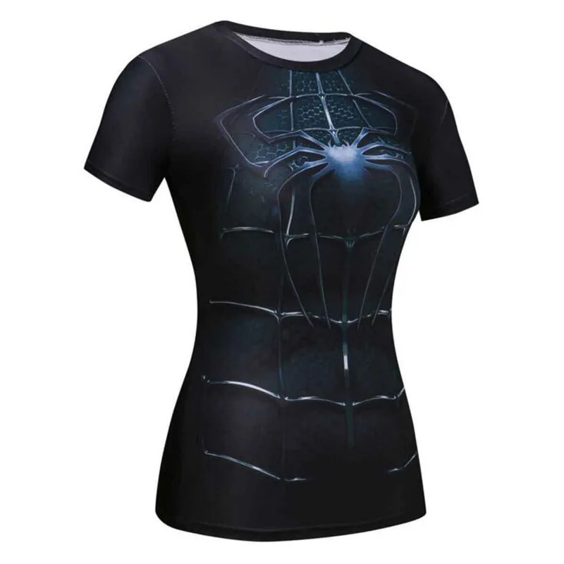 ND10  3D Print Spiderman T Shirt Women Tight Compression Shirt Short Sleeve O-neck Tshirt Women Summer Tops Fitness Camisetas Mujer