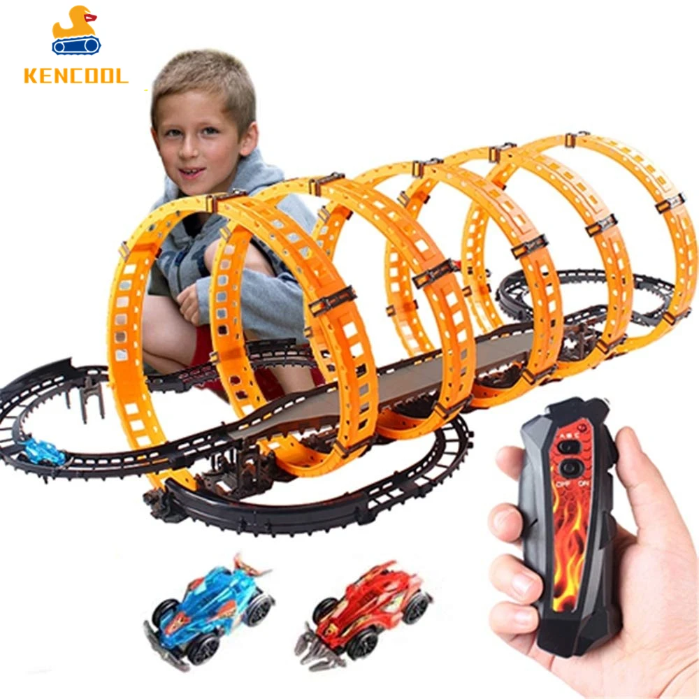 

Racing Play Set, Kencool 3D Electric RC Rail Car DIY Model Assembly Building Blocks Set Toy for Kids Boys Best Girls