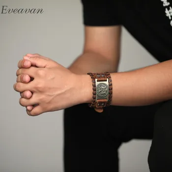 

EUEAVAN 5pcs Religious Tree of Life Triple Moon Charm Leather Bracelet Goddess Pentacle Amulet Jewelry For Men Wholesale