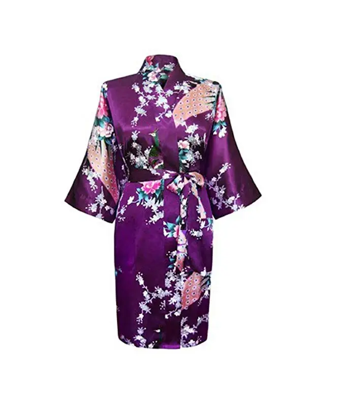 FZSLCYIYI, женское кимоно с павлином, халат, сексуальный, Цветочный, для невесты, невесты, халаты, женские, с цветами, вечерние, свадебные, длинные, пижамы, Халат - Цвет: purple B
