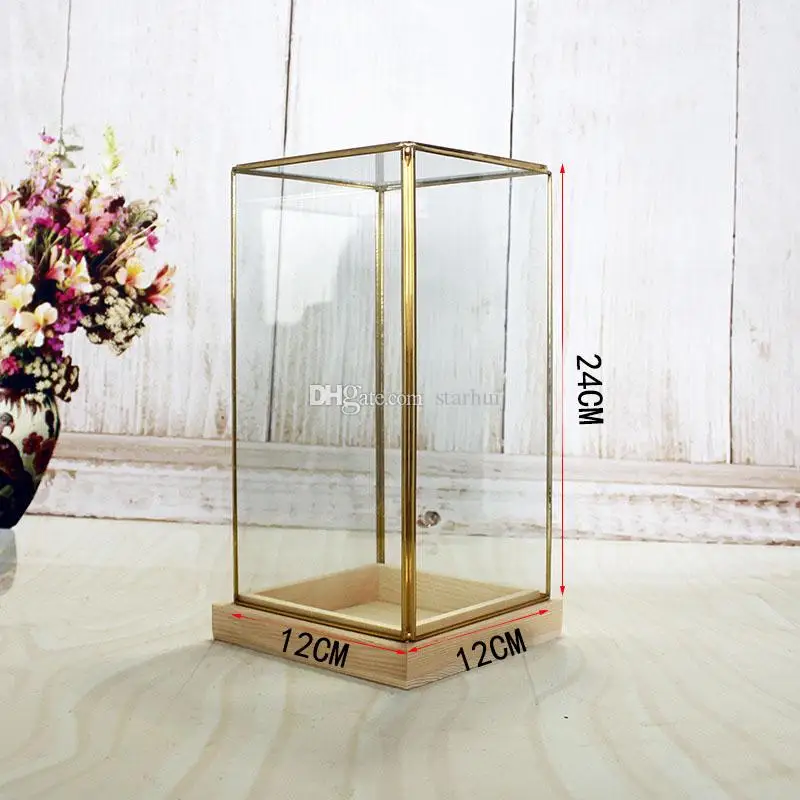Миниатюрный стеклянный террариум геометрические алмазные настольные садовые плантаторы для внутреннего садоводства домашний Декор вазы с деревянной пьедестой - Цвет: copper 121224cm