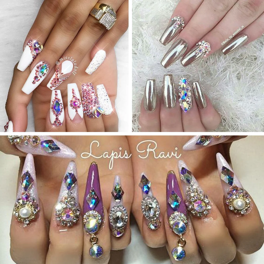 10pcs Rhombus Colorful Nail Rhinestones Ab Shiny Nails Crystals Gold Flat Back Nail Art Jewelry Decoration Nail Accessory La717 Rhinestones Decorations Aliexpress