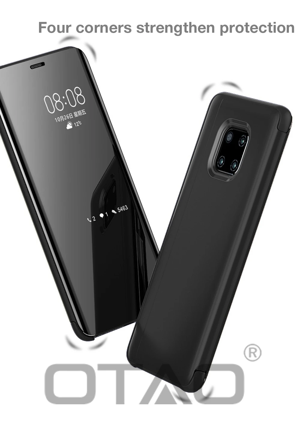 Умный прозрачный зеркальный чехол OTAO P для huawei P20 P30 P9 P10 Lite mate 10 20 Pro, откидной чехол s Honor 10 9 Nova 3 3i, кожаный чехол