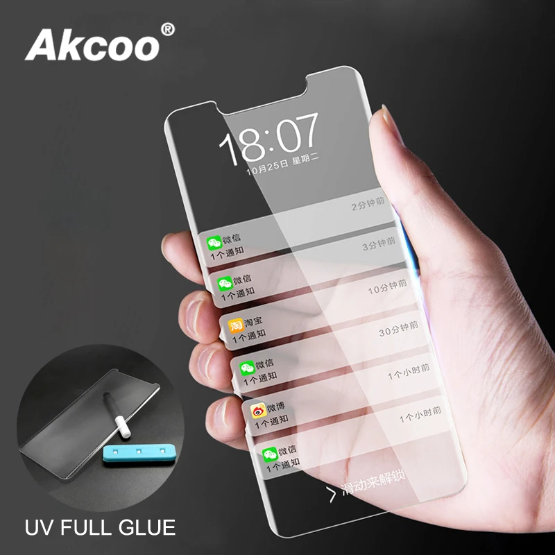 

Akcoo Mate 20 Pro Screen Protector with UV full glue glass for Huawei P20 lite full cover glass for mate 20 lite screen film