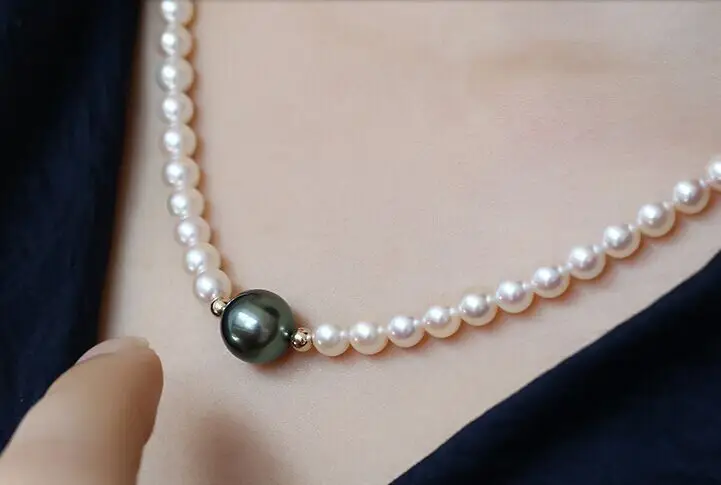 

elegant 9-12mm south sea round white black pearl necklace pendant 925silver