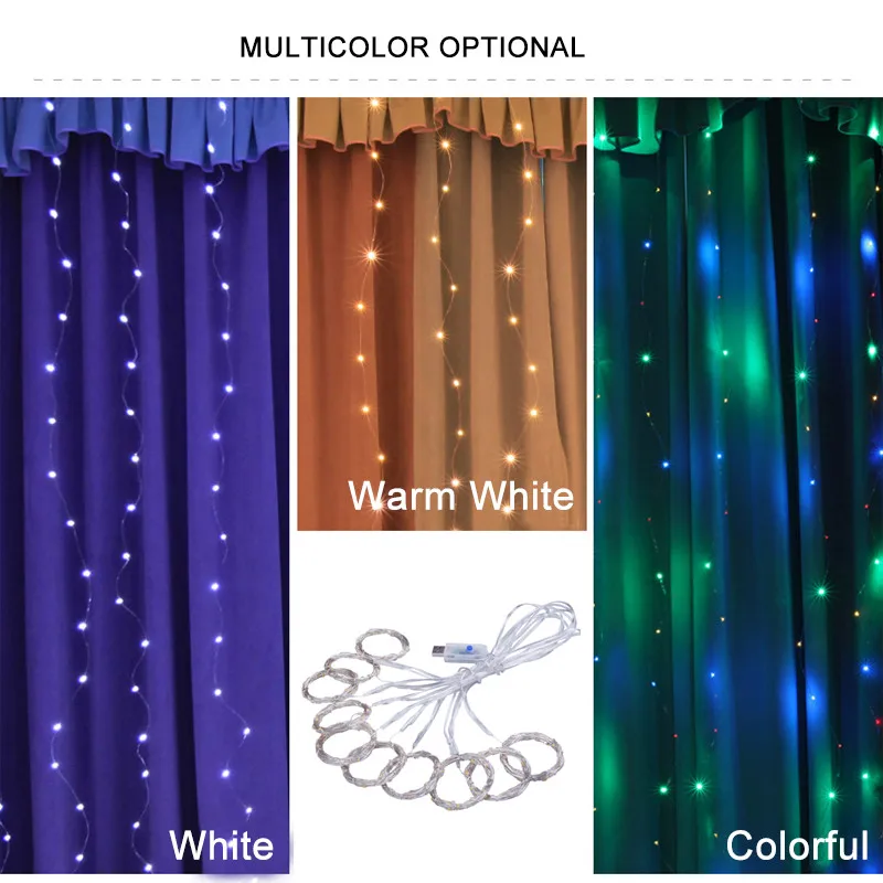 3*0,5/3*2/3*3 светодиодный сосулька Шторы Фея светильник 100/200/300 светодиодный Рождественские Свадебные украшения 8 регулируемых режимов с пультом дистанционного управления