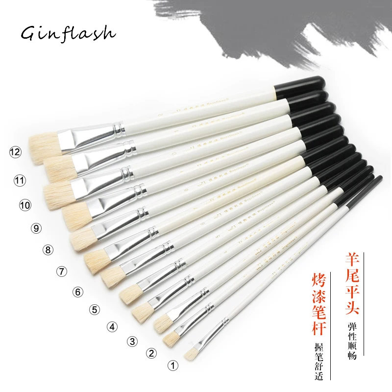 

ART Paint Brush white handle flat wool head brush oil acrylic Gouache watercolor painting brush AHB003