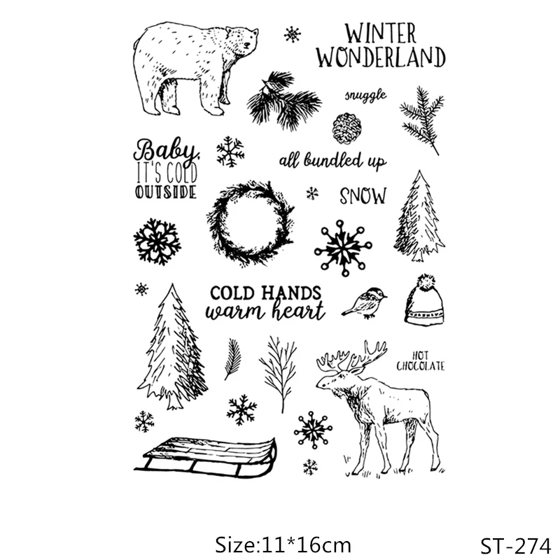

AZSG Winter Christmas Bear Deer Sled Clear Stamps/Seals For DIY Scrapbooking/Card Making/Album Decorative Silicone Stamp Crafts
