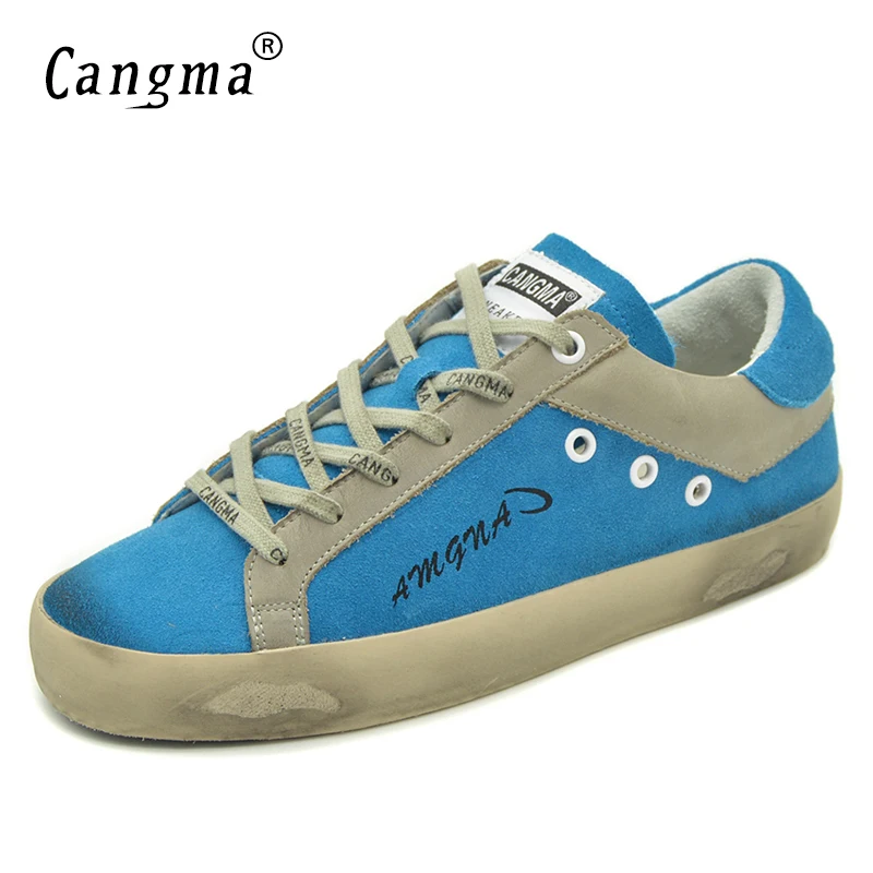 

CANGMA Luxury Brand Designer Sneakers Woman Genuine Leather Suede Blue Shoes Adult Female Vintage Vulcanized Sneaker 2021