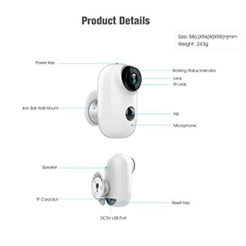 Outdoor Battery Security Camera Wifi Wireless Smart Operated Wire-Free IP Camera CCTV Power Action Camera home CAM PIR Alarm IR