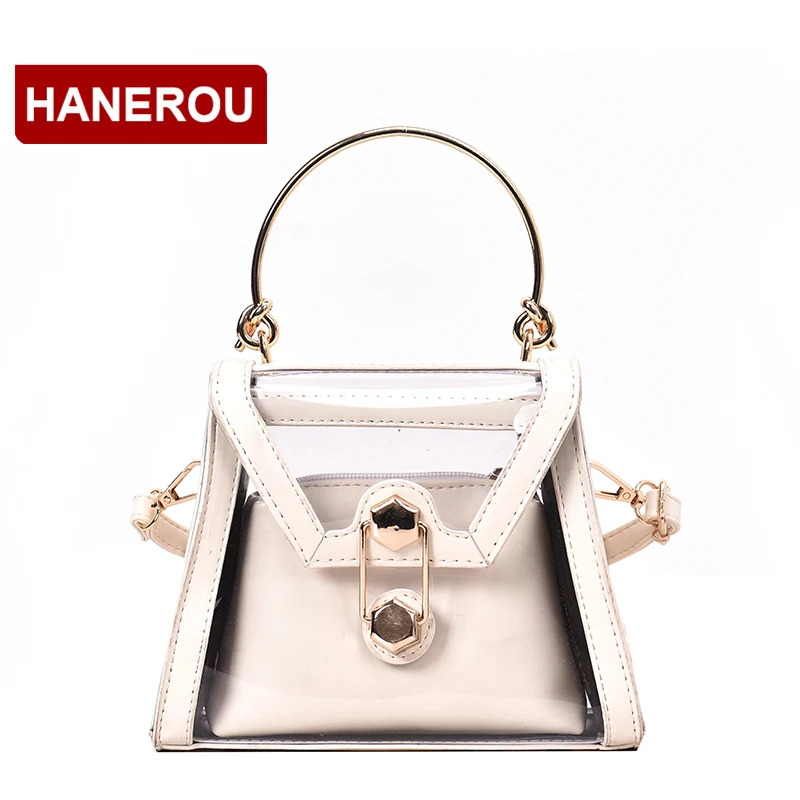

Spring Summer Women Square Bags 2019 Transparent PVC Beach Bag Women Top Handle Bags Patchwork Handbag Shoulder Bag For Girls